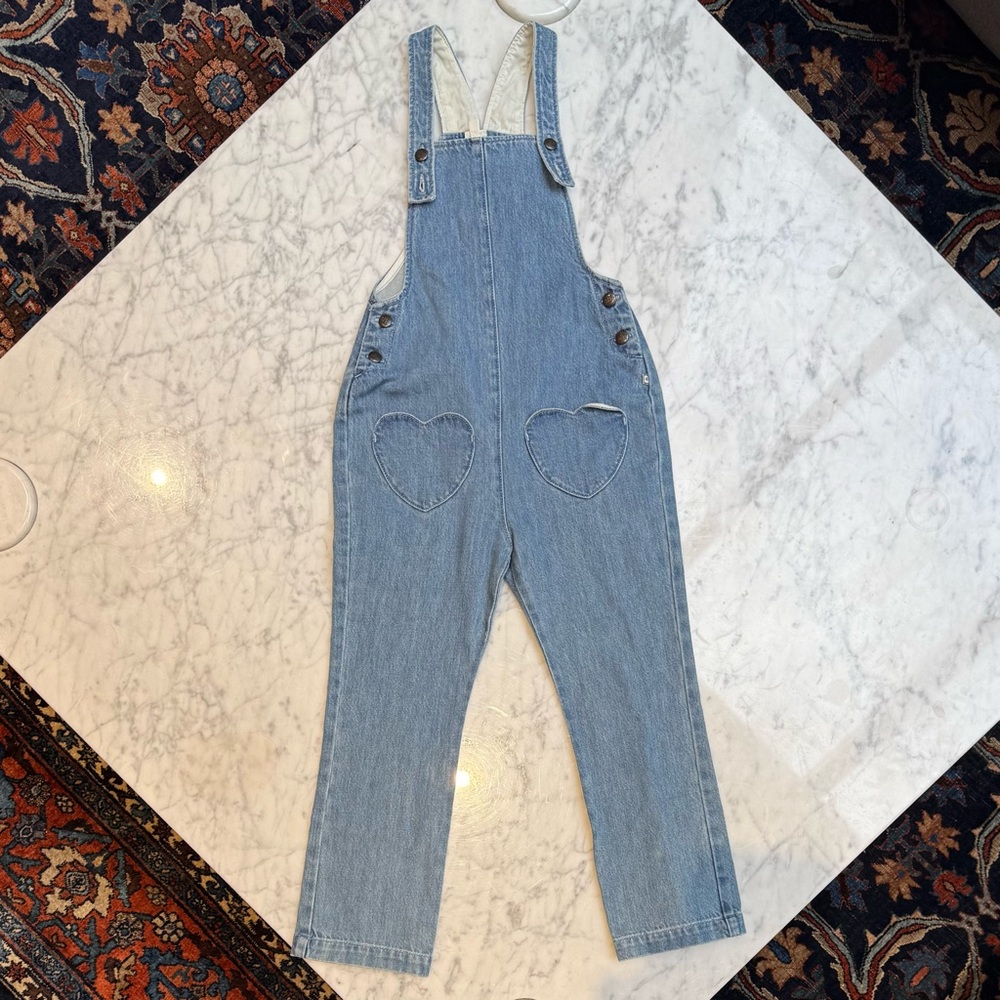 Bonton Blue Denim Overalls with Heart Accents